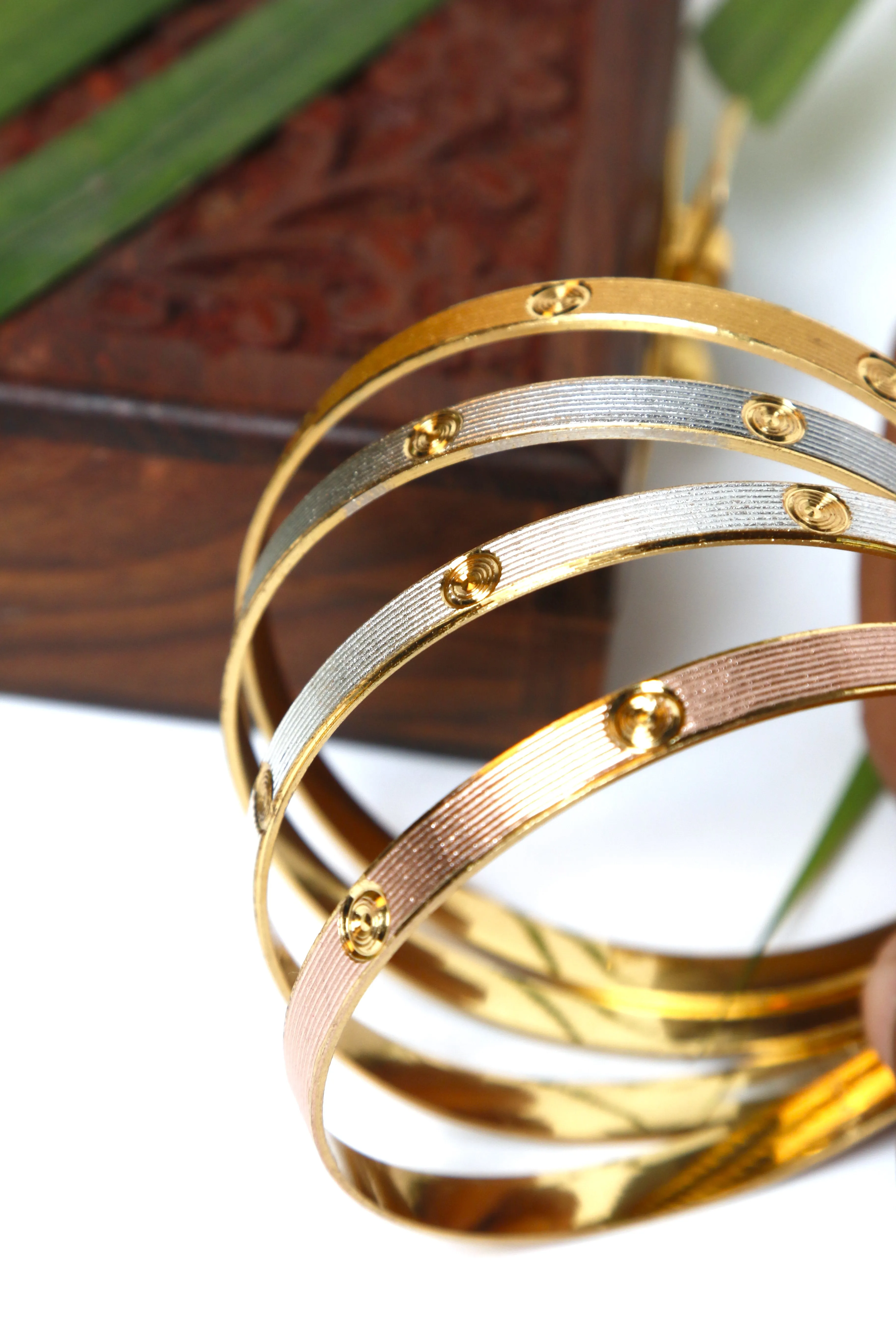 Gold Bangle Set with Classic Square Motif