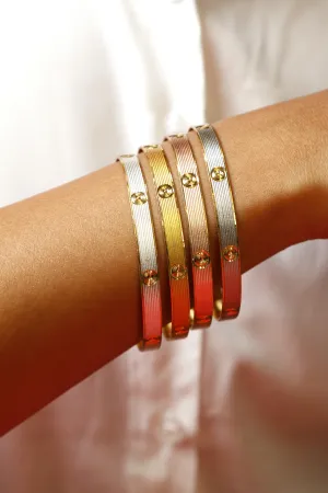Gold Bangle Set with Classic Square Motif