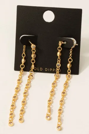 Gold Dipped Cz Chain Dangle Earrings