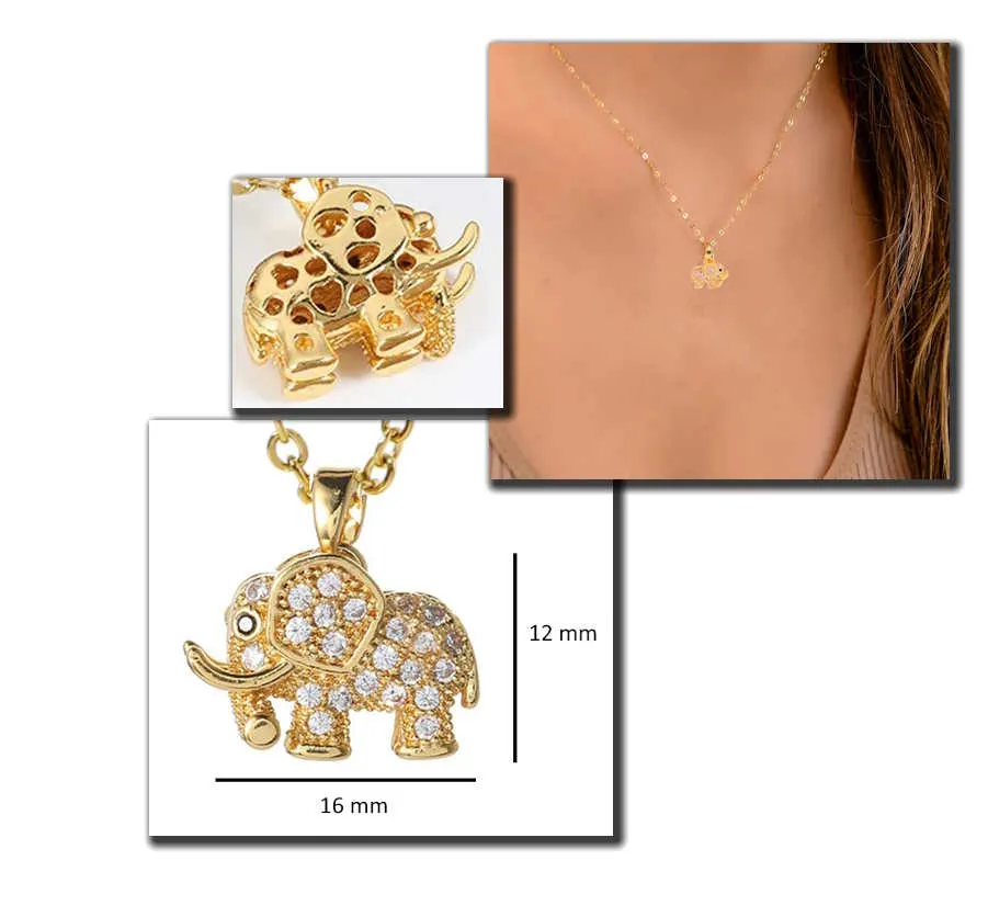 Gold Elephant Necklace In Stainless Steel