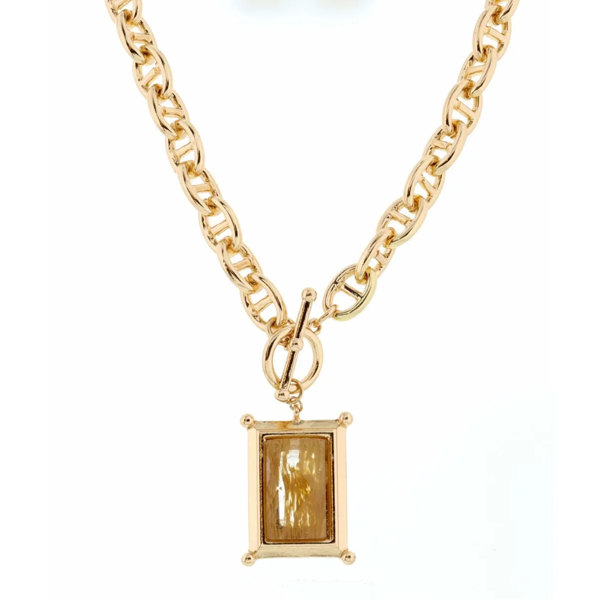 Gold Encased Natural Rectangle Necklace