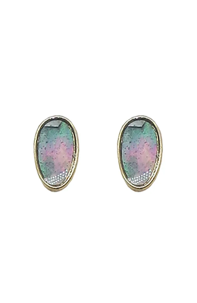 Gold Green Stone Earrings