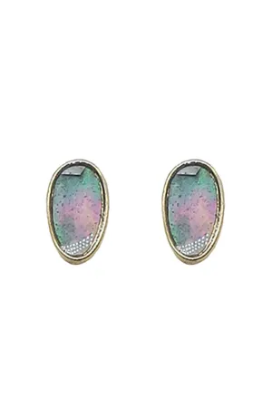 Gold Green Stone Earrings