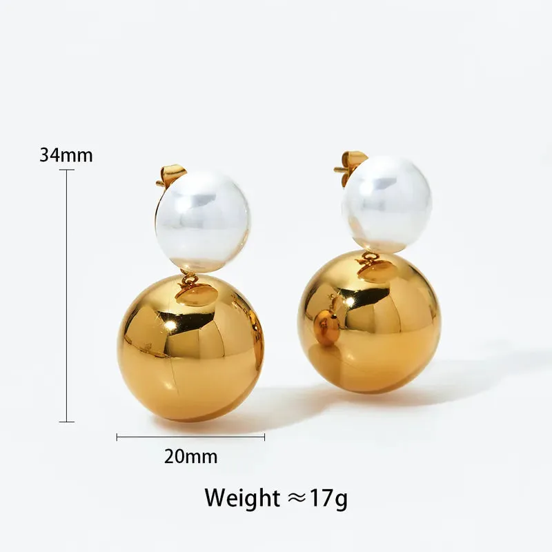 Gold Pearl Double Ball Earrings