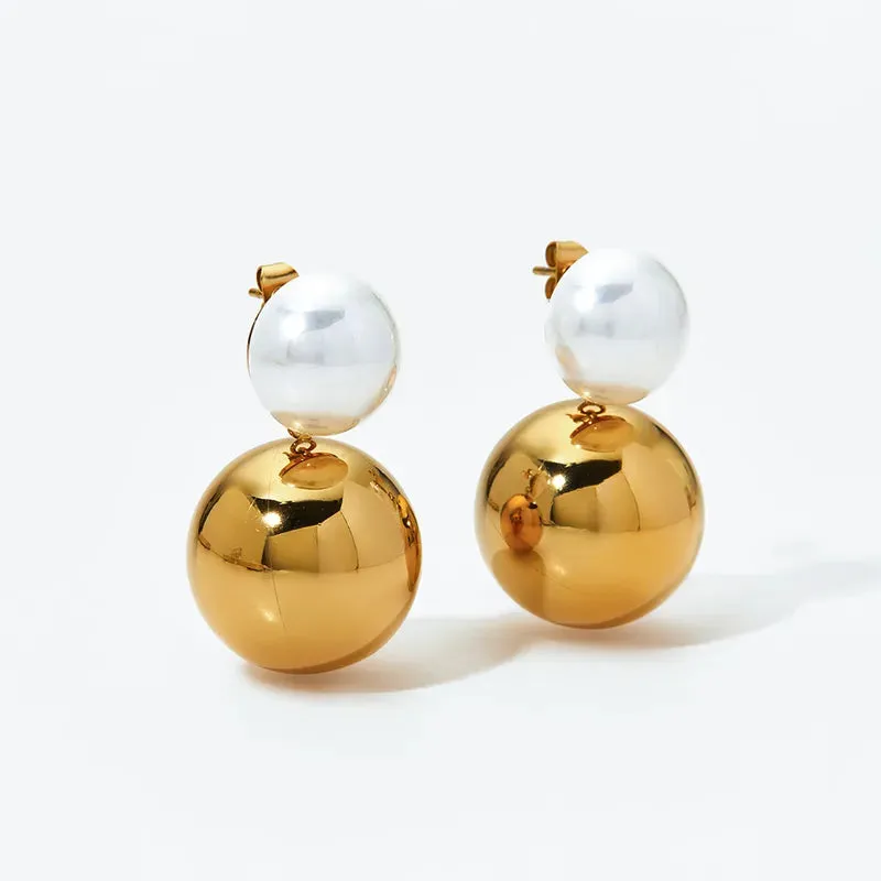 Gold Pearl Double Ball Earrings