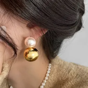 Gold Pearl Double Ball Earrings