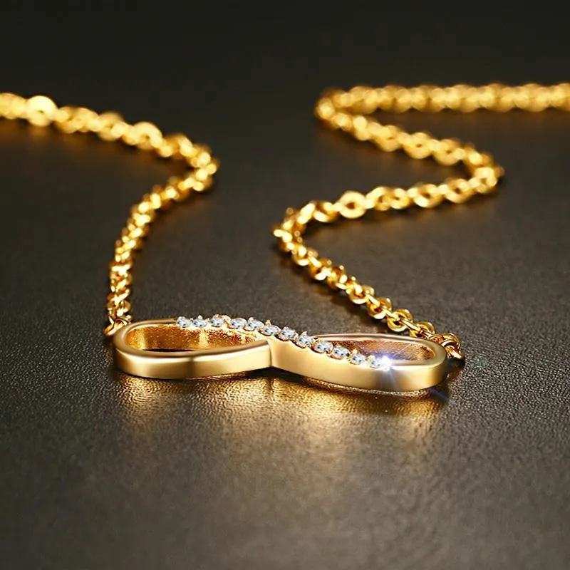 Gold Rhinestone Paved Infinity Charm Necklace