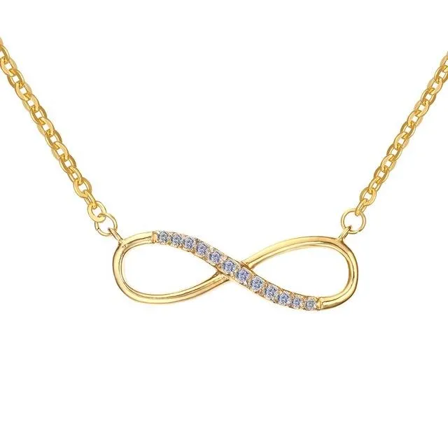 Gold Rhinestone Paved Infinity Charm Necklace