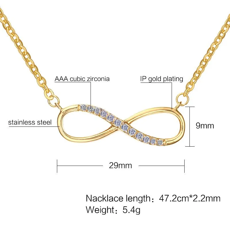 Gold Rhinestone Paved Infinity Charm Necklace