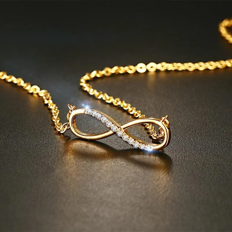 Gold Rhinestone Paved Infinity Charm Necklace