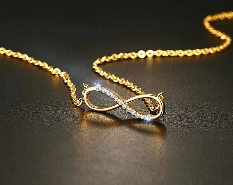 Gold Rhinestone Paved Infinity Charm Necklace