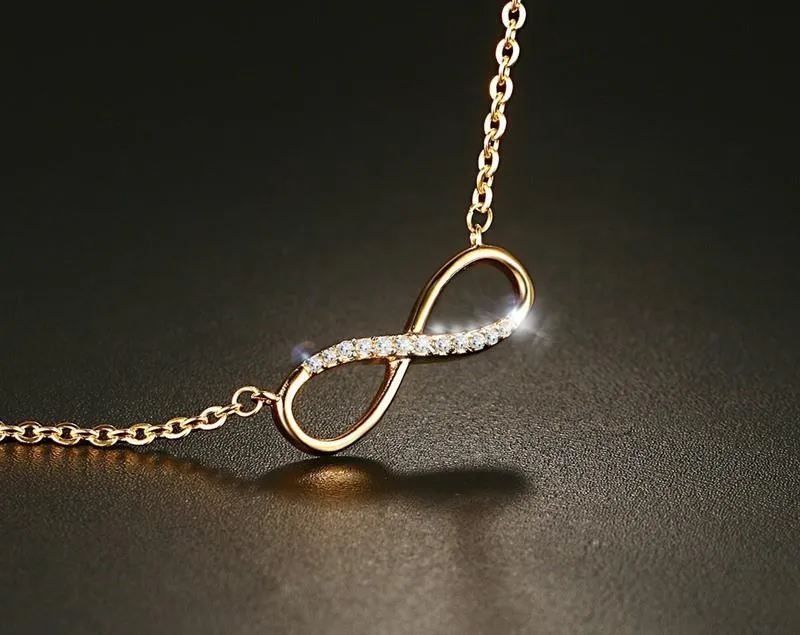 Gold Rhinestone Paved Infinity Charm Necklace