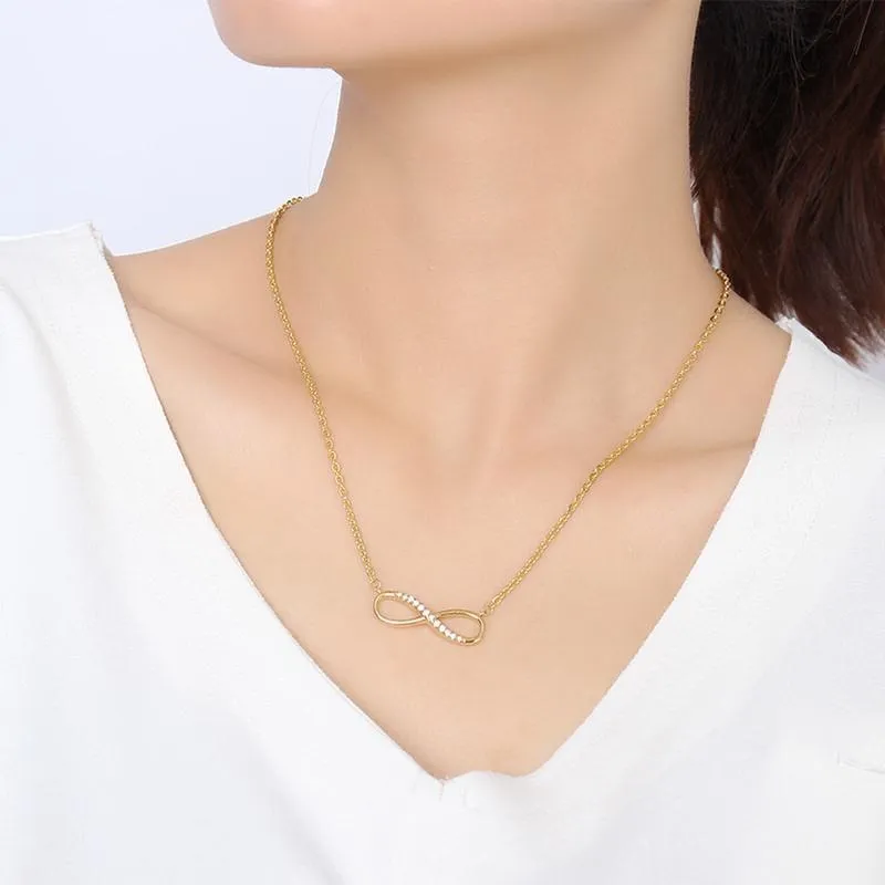 Gold Rhinestone Paved Infinity Charm Necklace