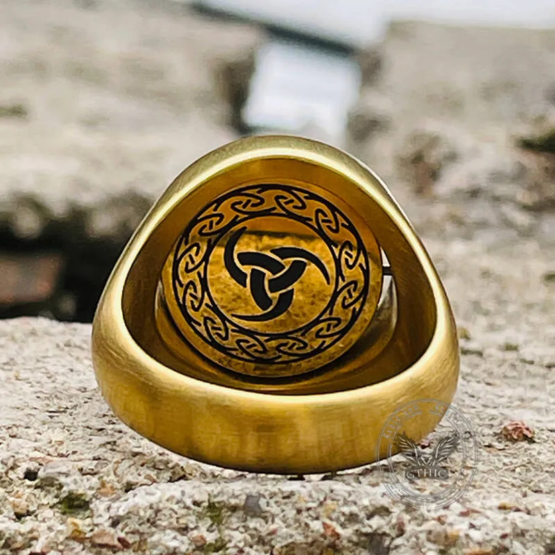 Gold Viking Symbols Stainless Steel Spinner Ring