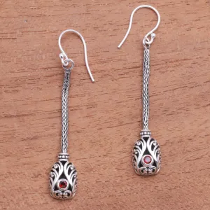 Grand Fascination Garnet and Sterling Silver Naga Chain Dangle Earrings