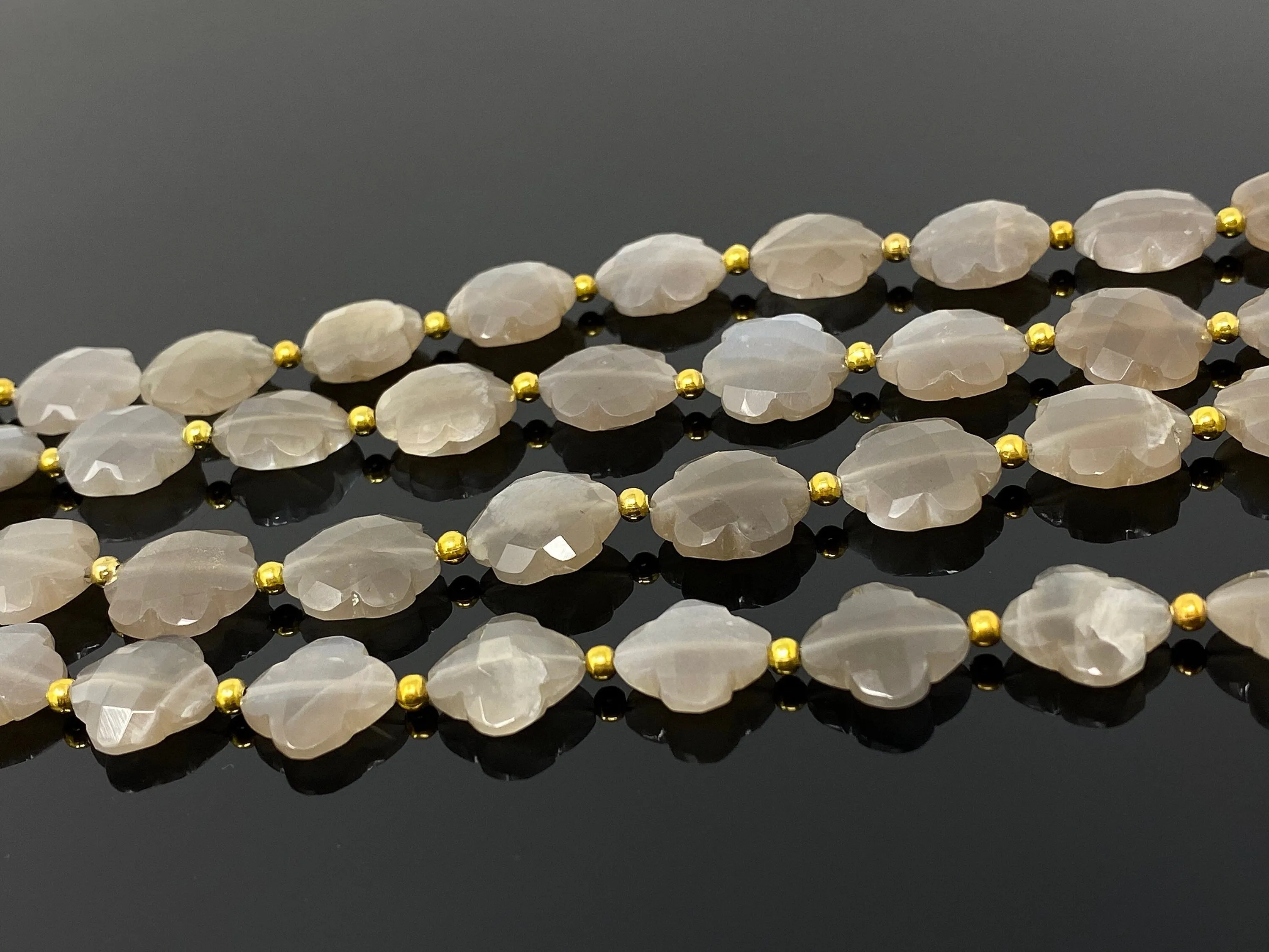 Gray Brown Moonstone Beads - Flower Shape , Gemstone Beads, Jewelry Supplies for Jewelry Making, Wholesale Beads, Bulk Beads, 8” Strand
