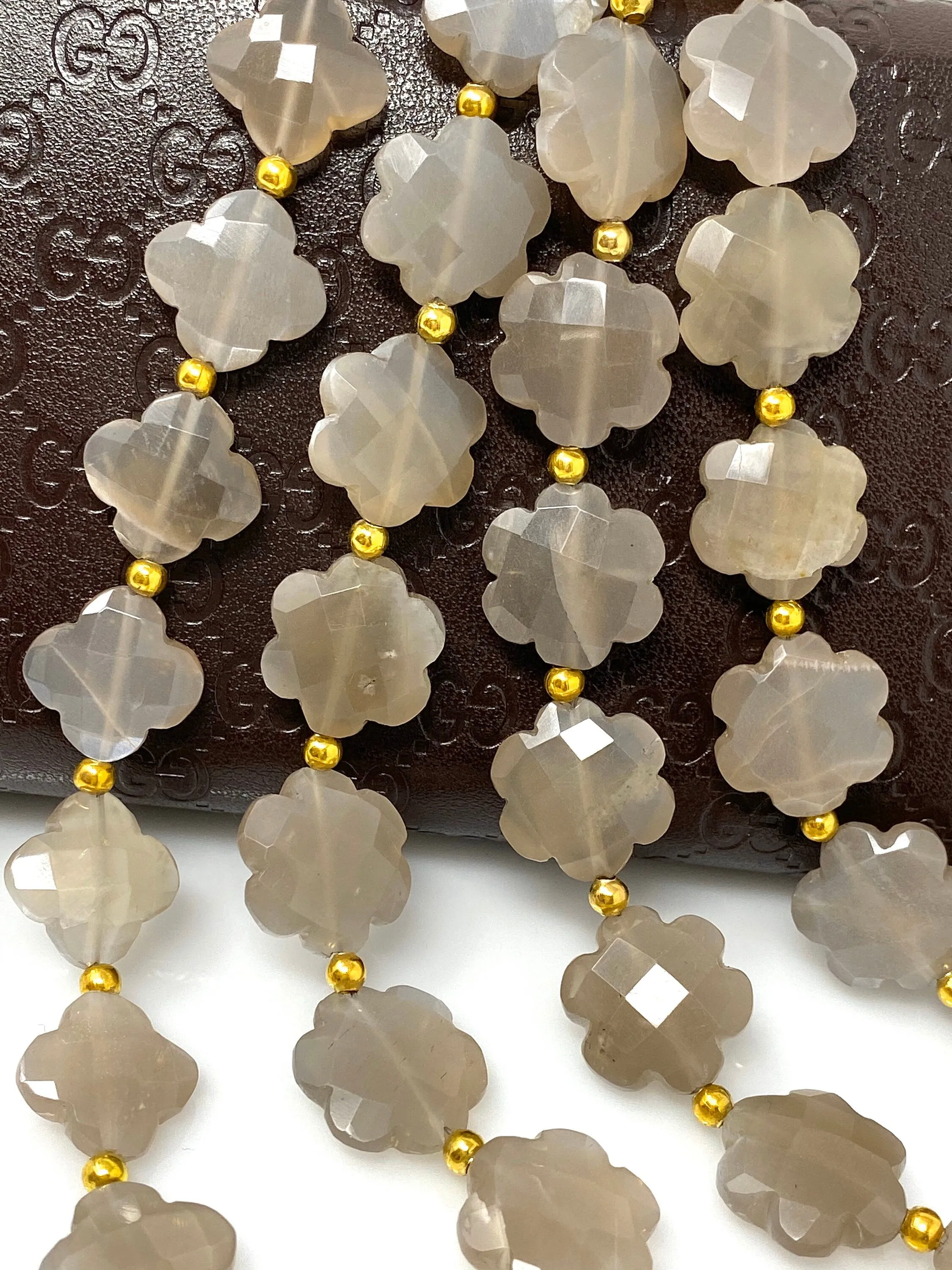 Gray Brown Moonstone Beads - Flower Shape , Gemstone Beads, Jewelry Supplies for Jewelry Making, Wholesale Beads, Bulk Beads, 8” Strand