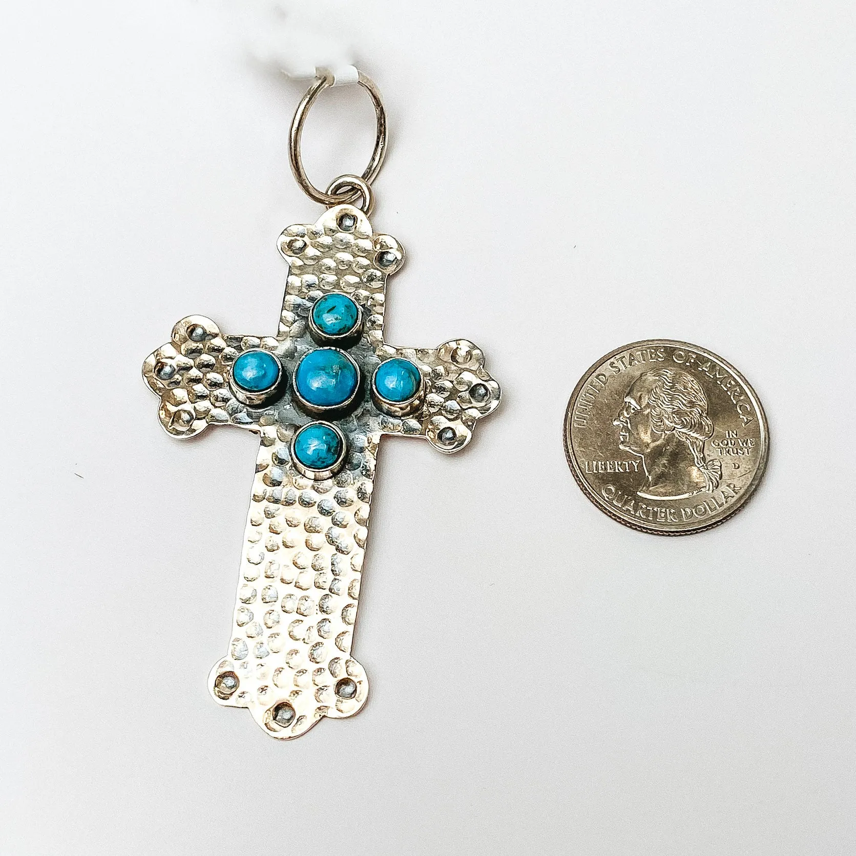 HaDa Collection | Sterling Silver Hammered Kingman Turquoise Cross Pendant