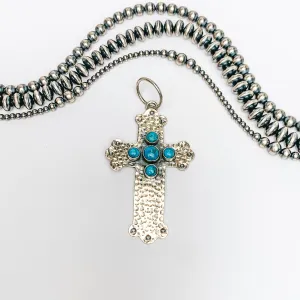 HaDa Collection | Sterling Silver Hammered Kingman Turquoise Cross Pendant