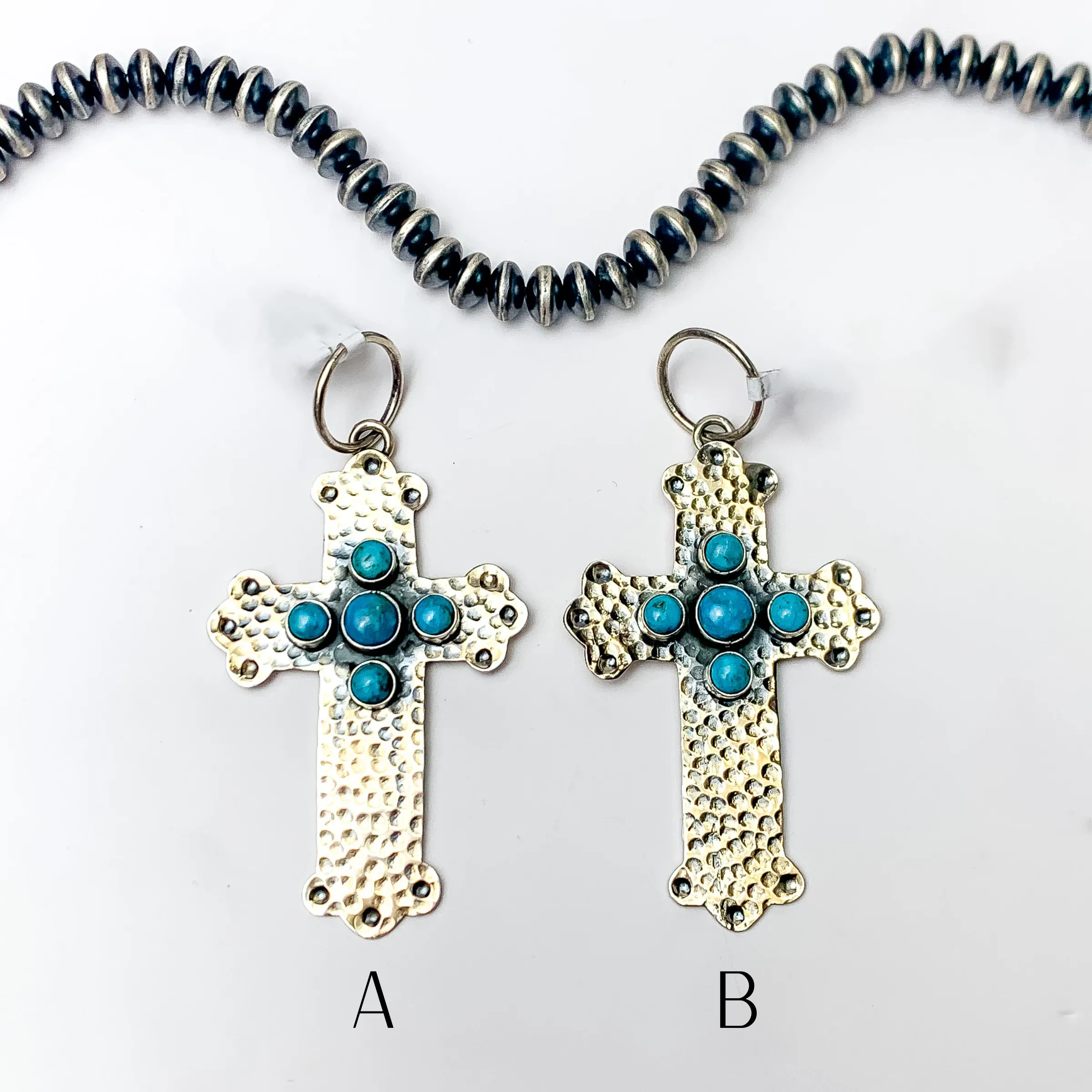 HaDa Collection | Sterling Silver Hammered Kingman Turquoise Cross Pendant
