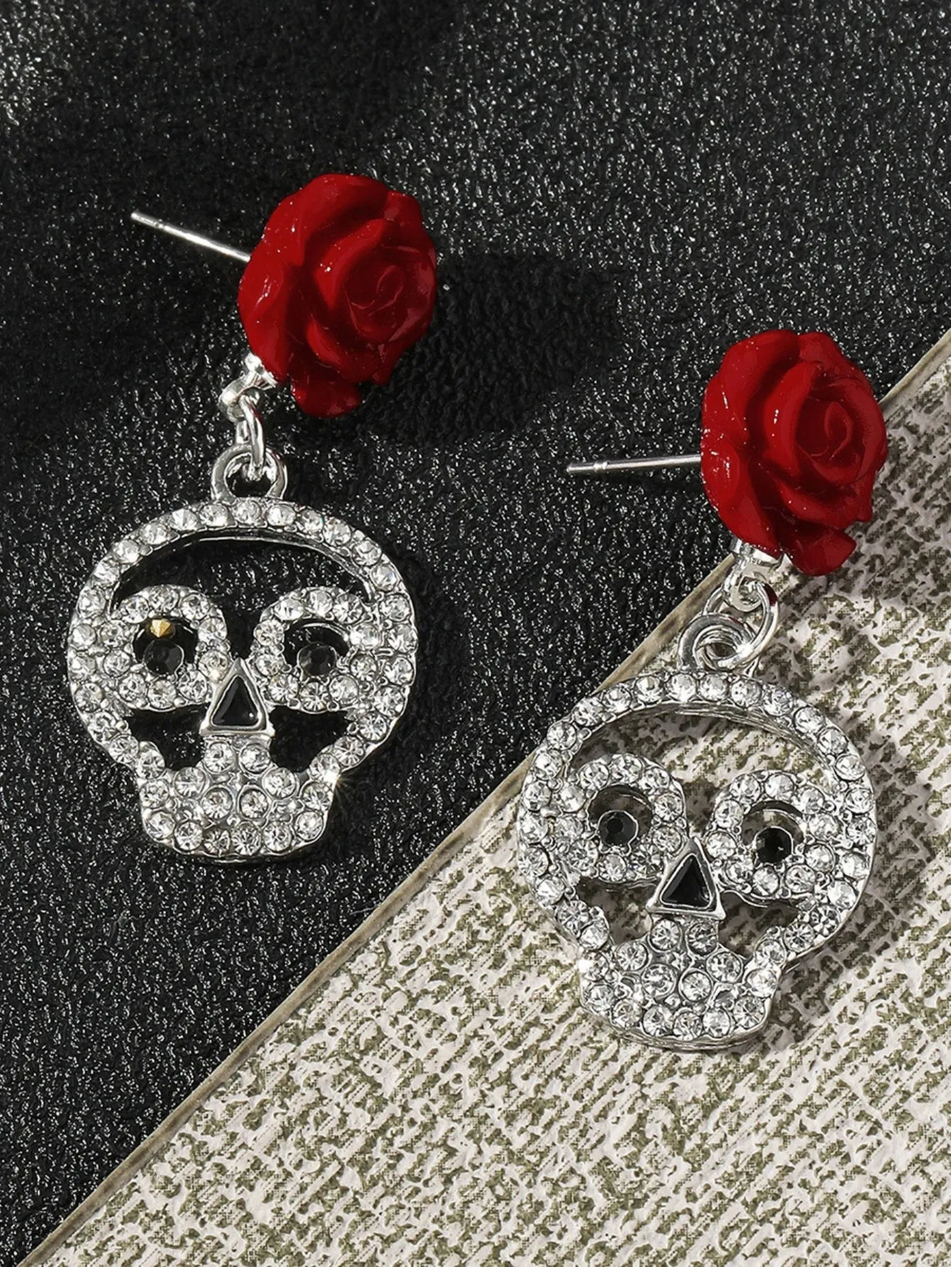 Halloween Dark Gothic Rose Skull Earrings