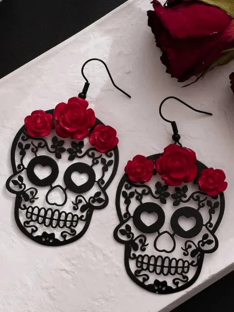 Halloween Dark Gothic Rose Skull Earrings