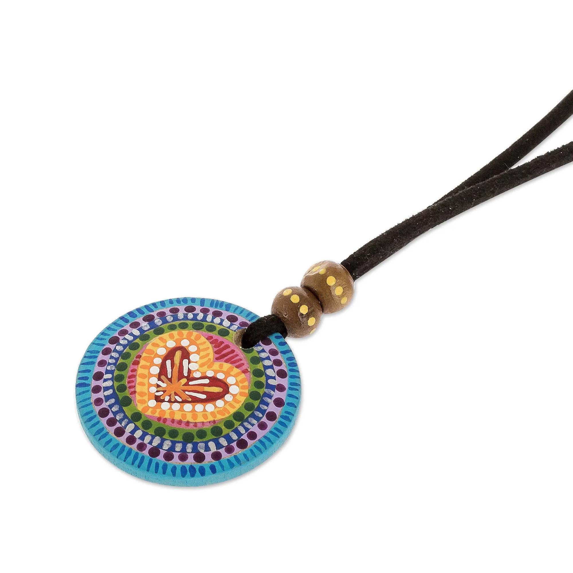 Hand Painted Rainbow and Heart Pendant Corded Necklace - Rainbow of Love | NOVICA