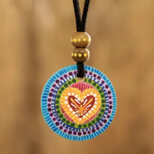 Hand Painted Rainbow and Heart Pendant Corded Necklace - Rainbow of Love | NOVICA