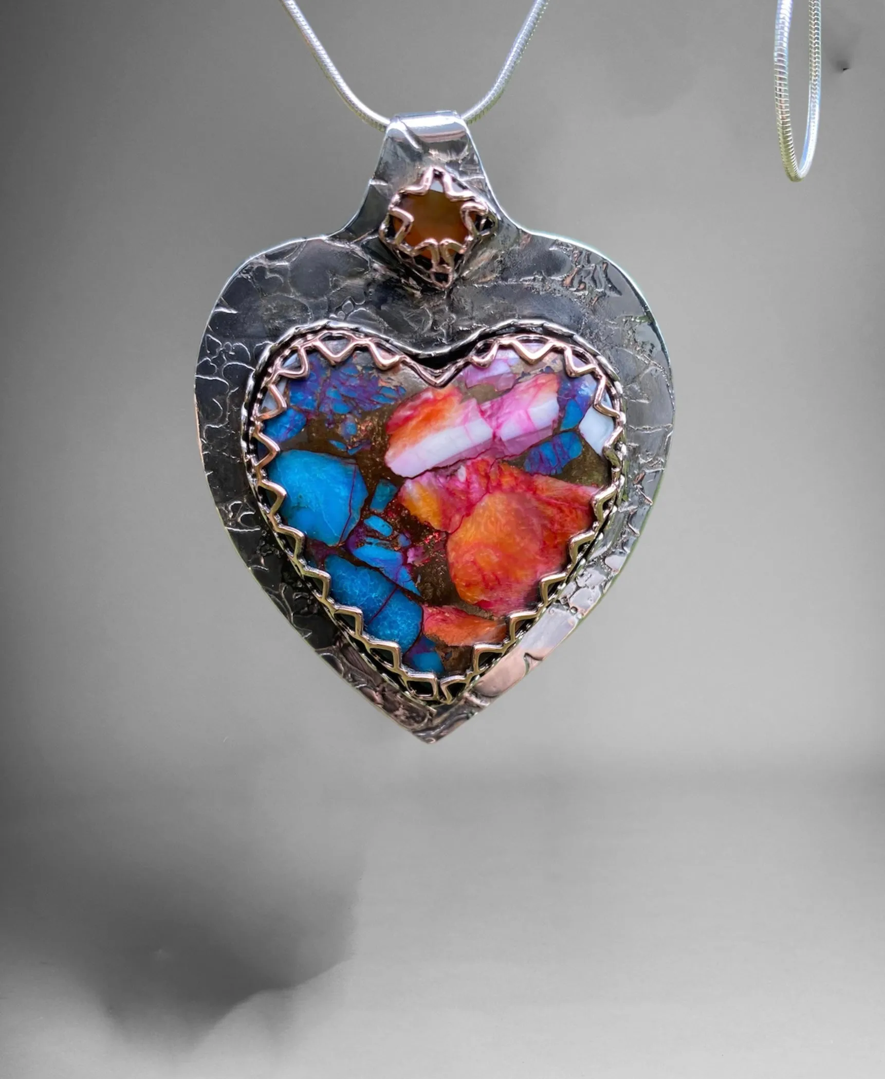 Handcrafted Artisan Orange Dahlia Composite Heart Pendant