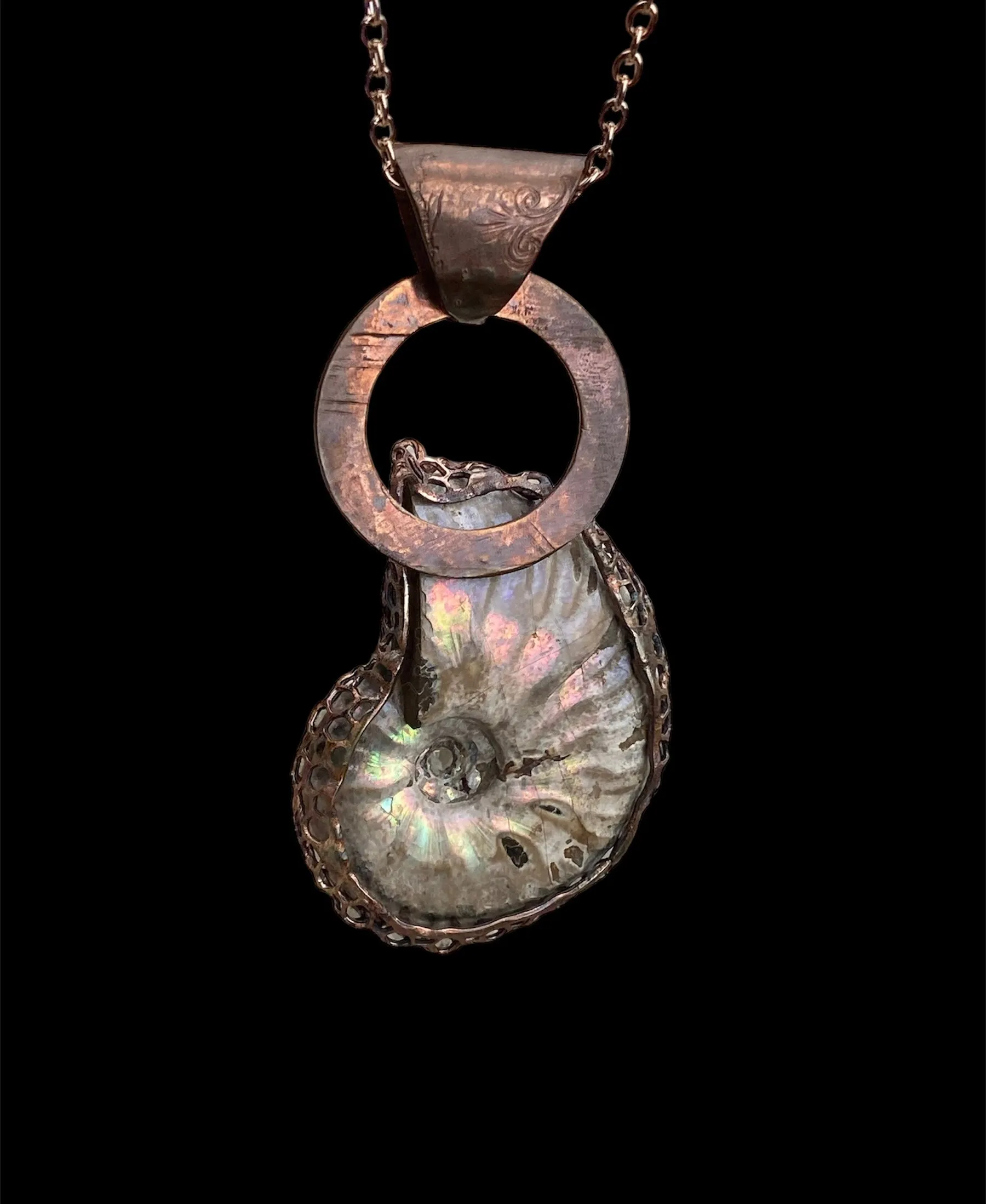 Handcrafted Copper Ammonite Pendant