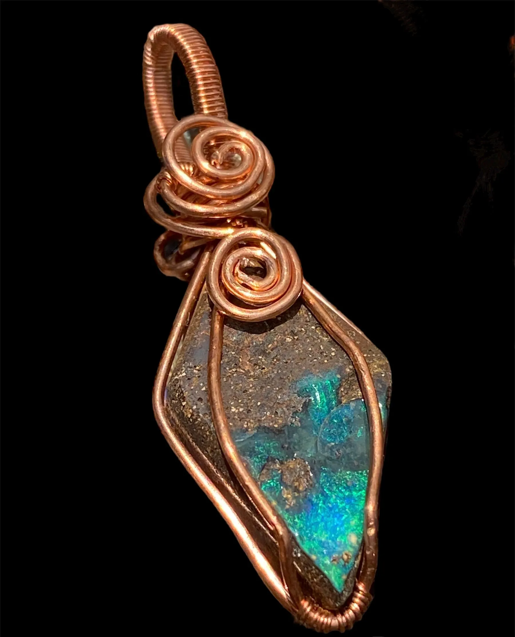Handcrafted Copper Wrapped Qld Boulder Opal Pendants