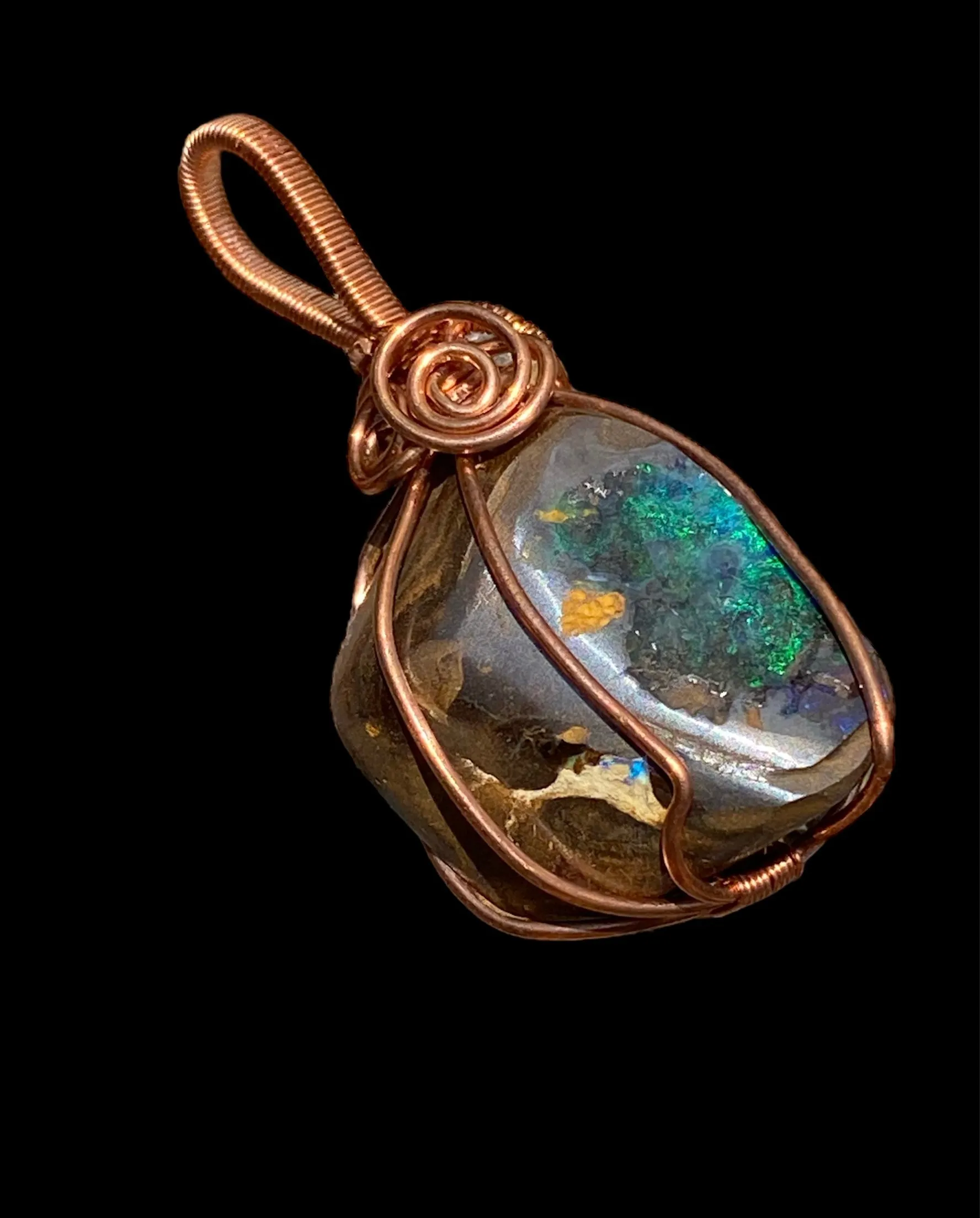Handcrafted Copper Wrapped Qld Boulder Opal Pendants
