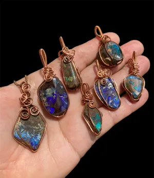 Handcrafted Copper Wrapped Qld Boulder Opal Pendants