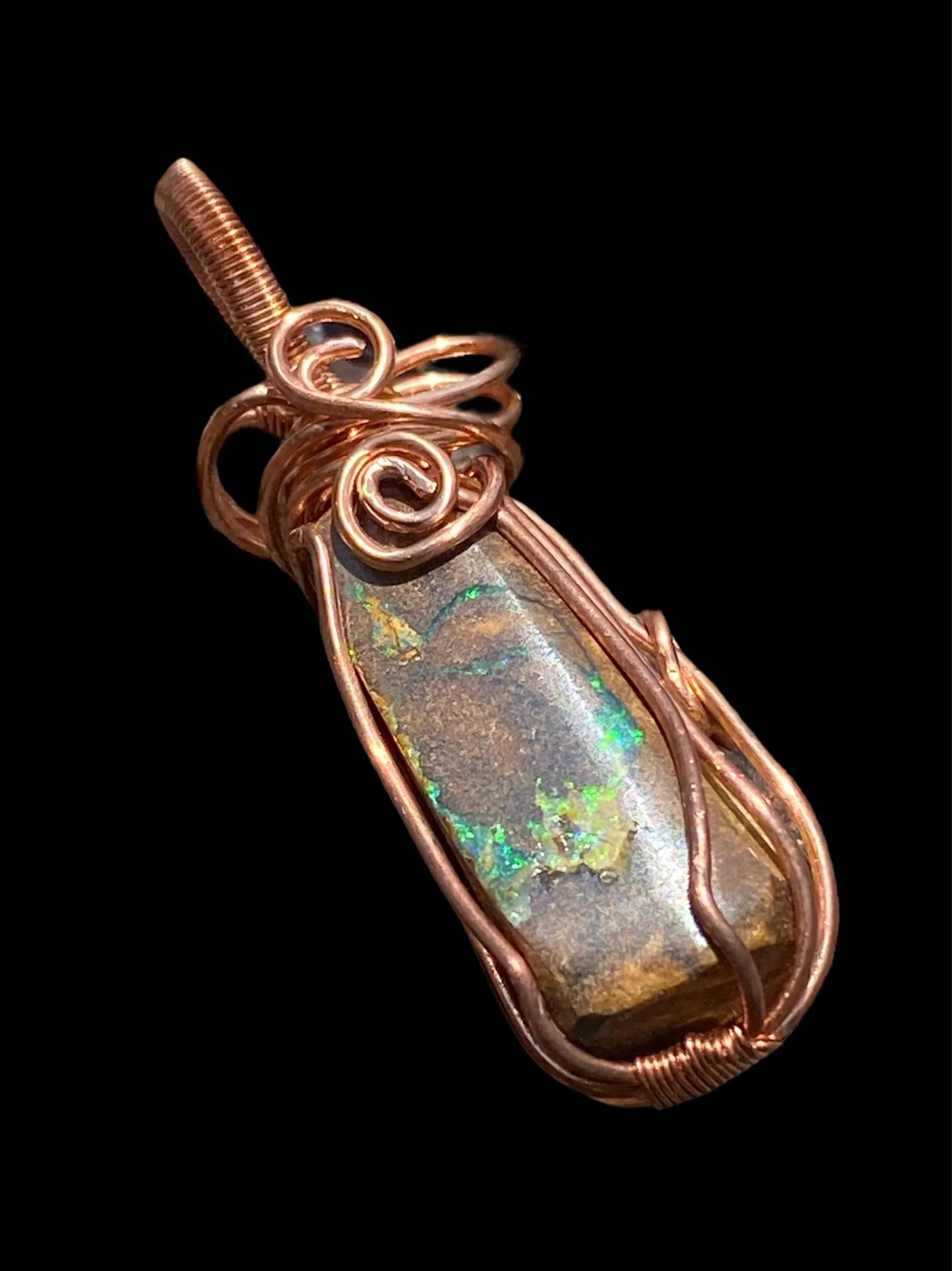 Handcrafted Copper Wrapped Qld Boulder Opal Pendants