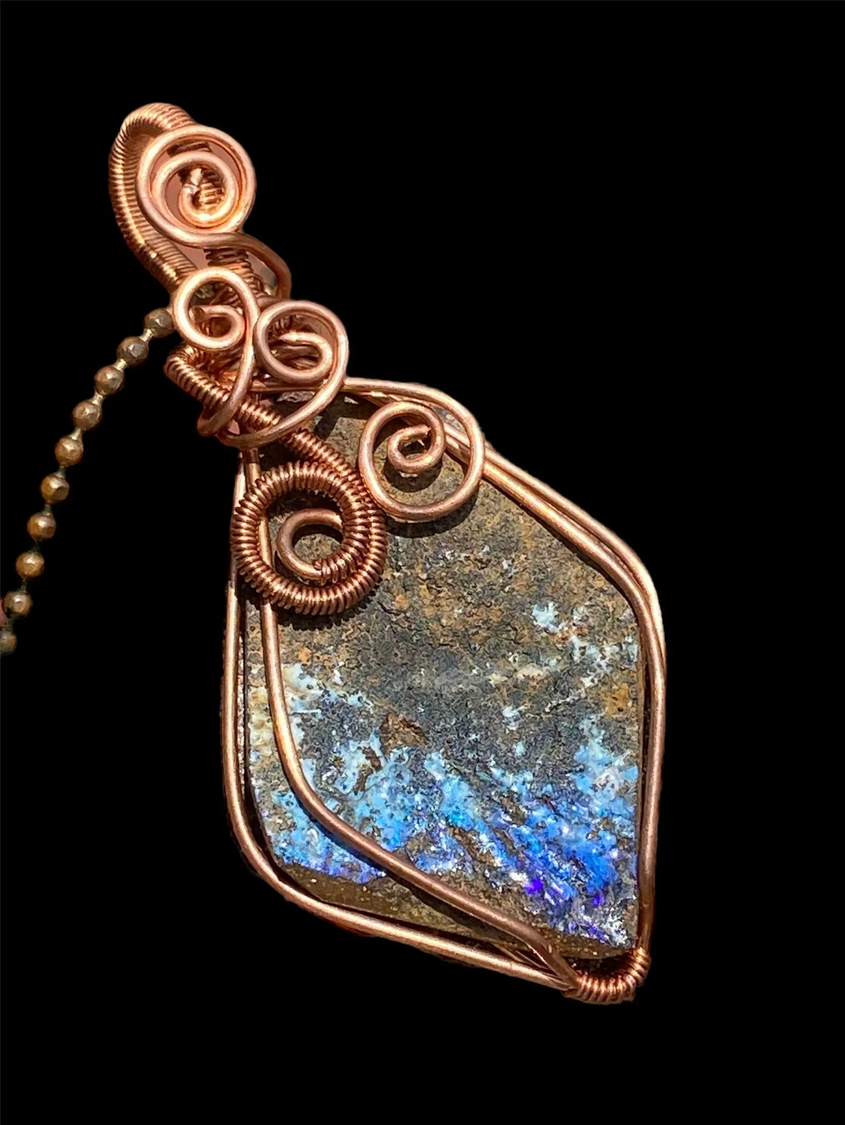 Handcrafted Copper Wrapped Qld Boulder Opal Pendants