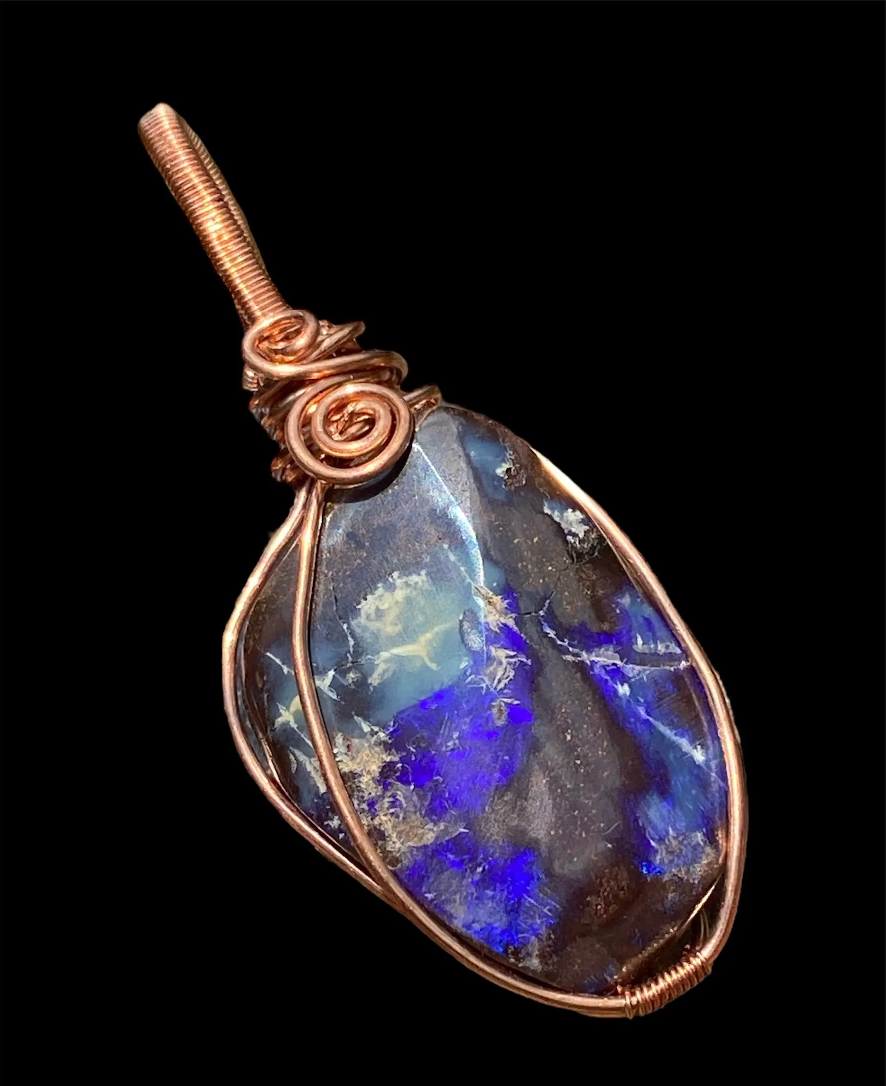 Handcrafted Copper Wrapped Qld Boulder Opal Pendants