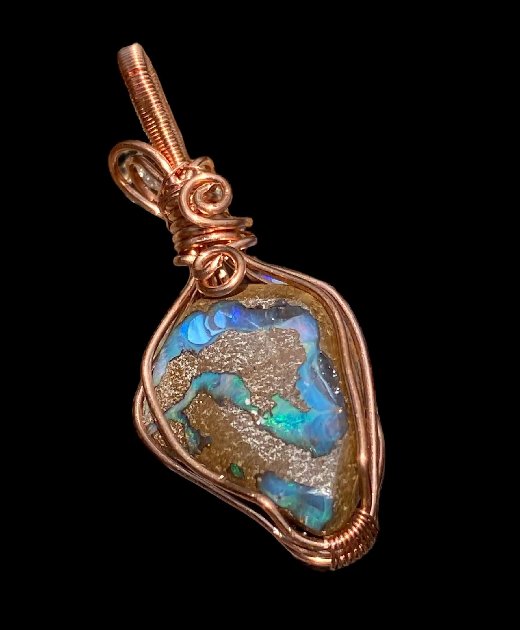 Handcrafted Copper Wrapped Qld Boulder Opal Pendants