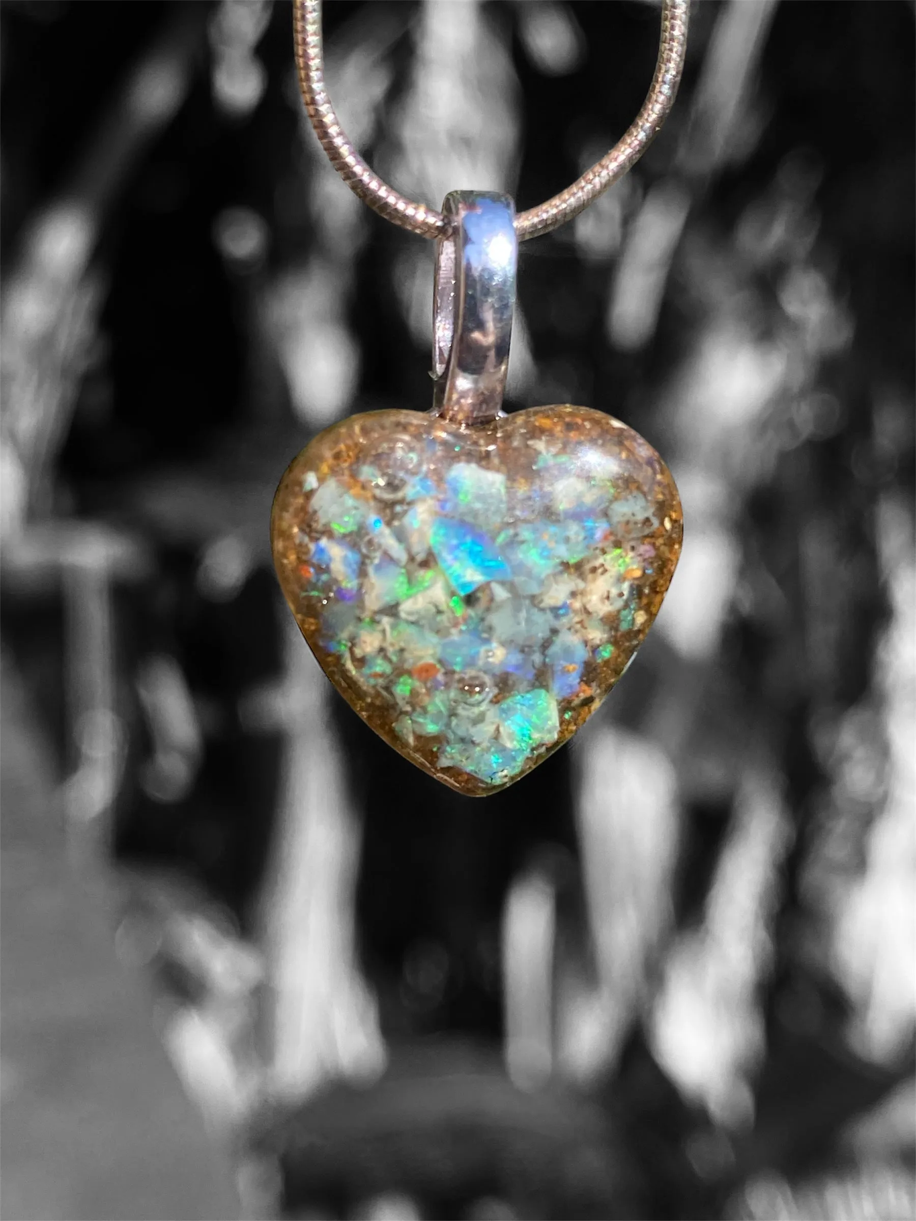 Handmade Heart Opal in Resin Pendant