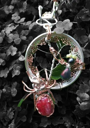 Handmade Ruby & Opal Spider Pendant