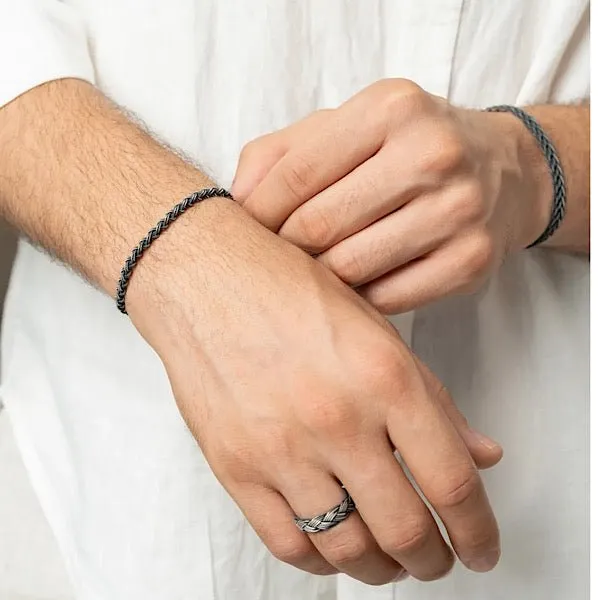 Handwoven Oxidised Men’s Kazaz Bracelet in 1000K pure silver