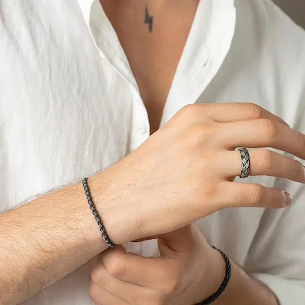 Handwoven Oxidised Men’s Kazaz Bracelet in 1000K pure silver