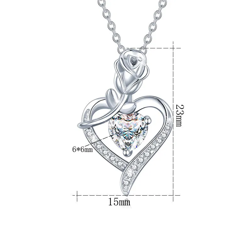 Heart-shaped Rose Zircon 925 Silver Necklace - The Nevermore Pendant