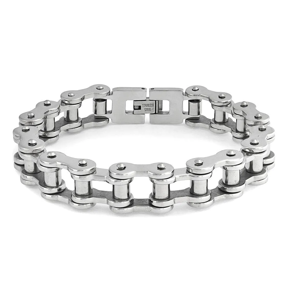 Heavy Mechanic Chain Link Bracelet Silver Tone Stainless Steel Biker Style