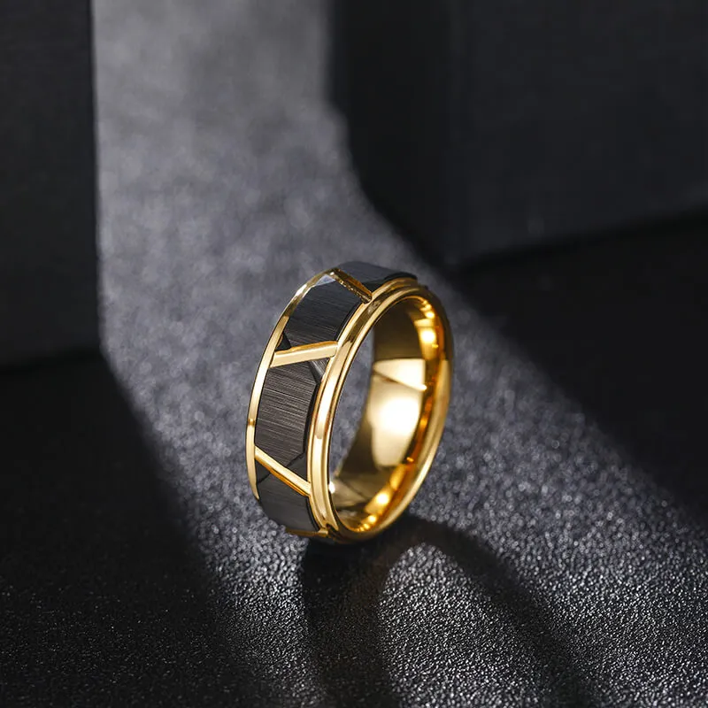 His & Her 6mm/8mm Polished Brushed Black Gold Tungsten Wedding Rings with Bevel Edges