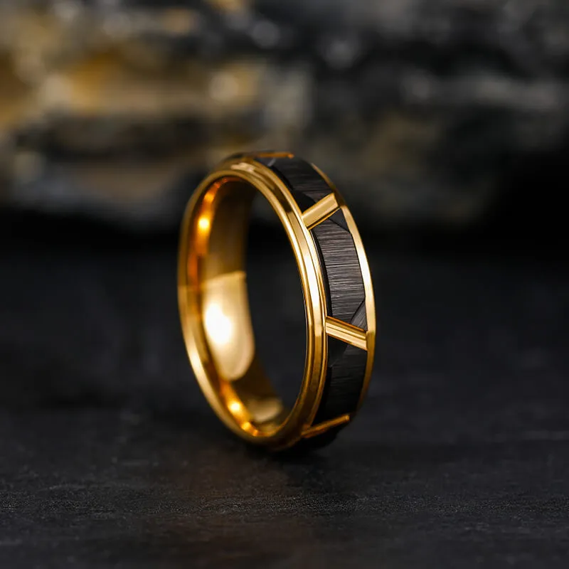 His & Her 6mm/8mm Polished Brushed Black Gold Tungsten Wedding Rings with Bevel Edges