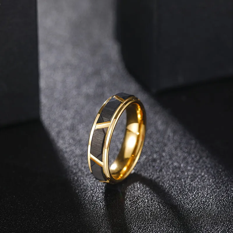 His & Her 6mm/8mm Polished Brushed Black Gold Tungsten Wedding Rings with Bevel Edges
