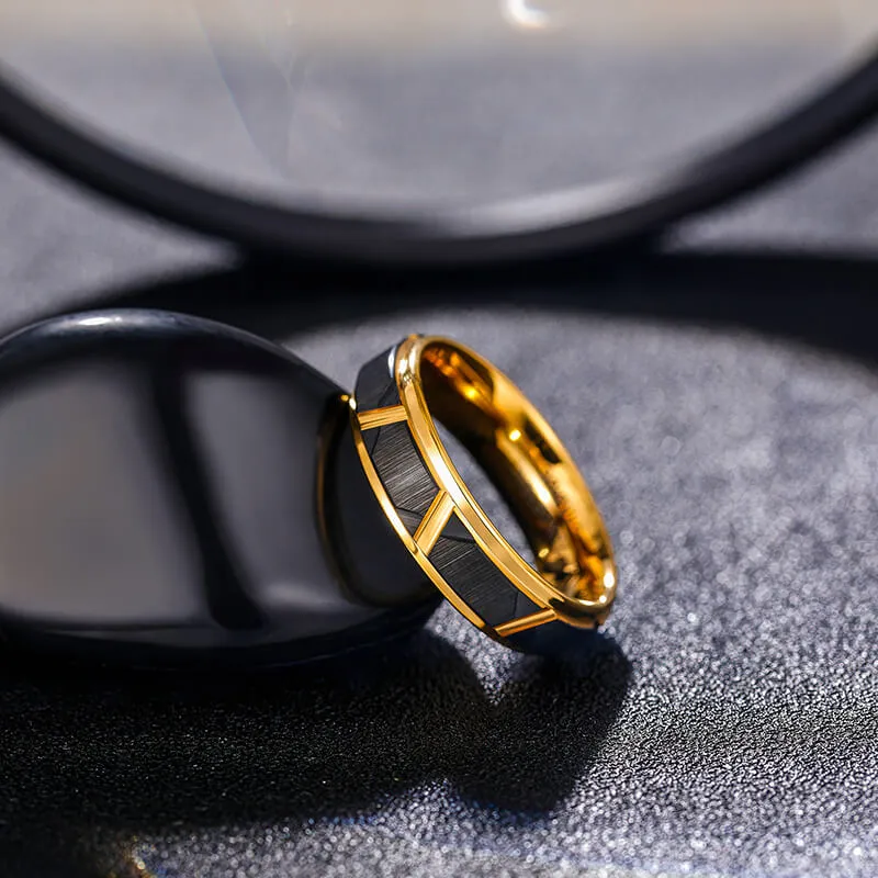 His & Her 6mm/8mm Polished Brushed Black Gold Tungsten Wedding Rings with Bevel Edges