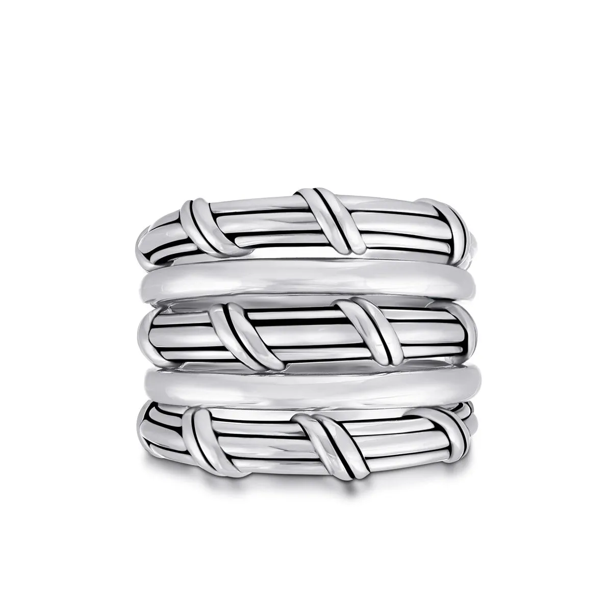 Hudson Stacked Fan Ring in sterling silver