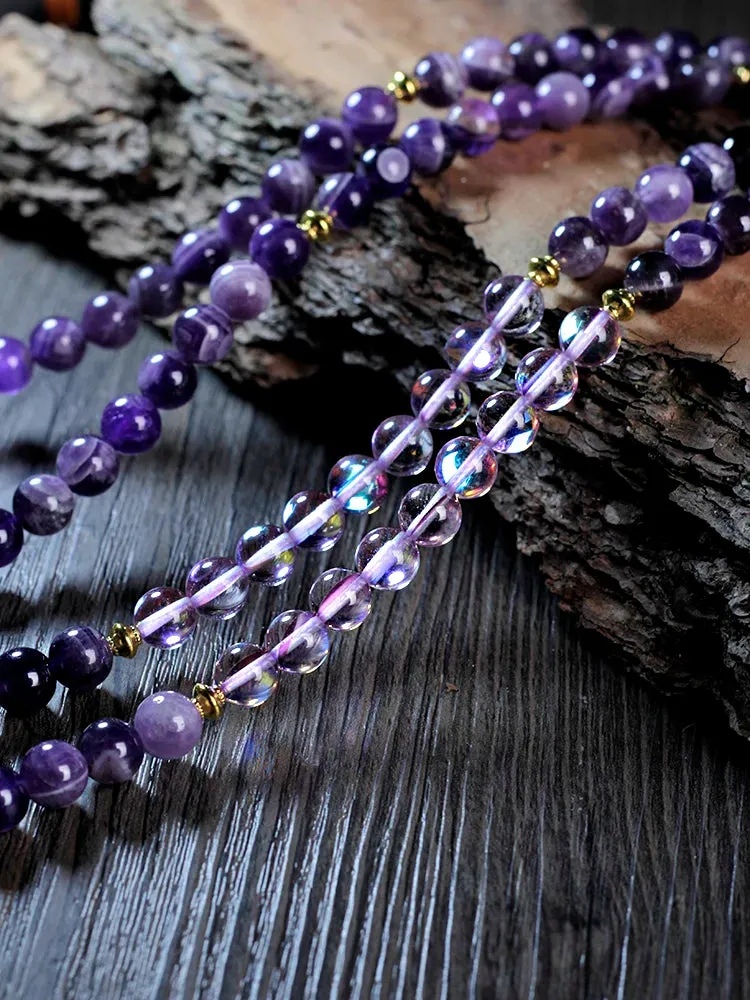 Japamala 108 beads natural stones amethyst，chokers necklaces for women