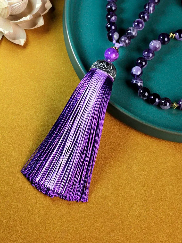 Japamala 108 beads natural stones amethyst，chokers necklaces for women